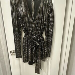 Lulus Bettie Gold Metallic Long Sleeve Romper